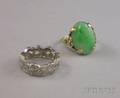 Platinum and Diamond Leafform Band and a 9kt Gold and Jade Ring