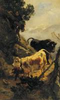 Carl Roux German 18261894 Cattle Coming Round the Mountain