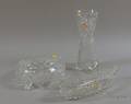 Colorless Cut Glass Vase Footed Low Bowl and Boatshaped Dish