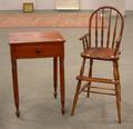 Redpainted Wooden OneDrawer Stand and a Childs Windsorstyle Bowback High Chair