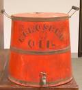 Redpainted and Stenciled Wooden TenGallon Kerosene Oil Keg