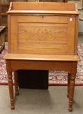 Late Victorian Ladys Carved Oak Slantlid Writing Desk