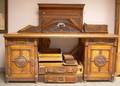 Victorian Gothic Revival Carved Oak and Burl Veneer Sideboard