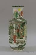 Chinese Famille Verte Porcelain Roleau Vase