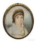Portrait Miniature of a Woman in a White Dress Pearls and a Pink Hair Ribbon