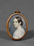 Portrait Miniature of a Young Woman in a White Dress Glancing Back Over Her Shoulder