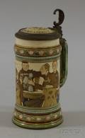 Mettlach Etched Stoneware Lidded Stein