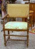 William  Mary Style Upholstered Carved and Turned Wood Armchair