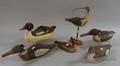 Five Carved and Painted Wooden Duck Decoys and a Shorebird