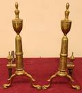 Pair of Tall Ribbed Brass Andirons
