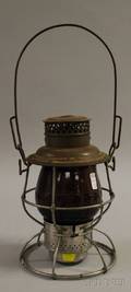 Adams  Westlake Co Adlake Reliable Kerosene Railroad Lantern with Red Molded B  MRR Glass Globe