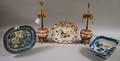 Pair of Copeland Spodes Tower JarTable Lamps an Imaripalette Ironstone Platter and a Blue Willow Pattern Platter and Cutcorner