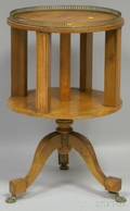 Neoclassical Inlaid Blondewood Revolving Twotier Table