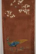 Two Aesthetic Movement Japonesque Silk Embroidered Peacock and Floral Hanging Wall Panels
