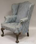 Chippendalestyle Upholstered Carved Mahogany Wing Chair