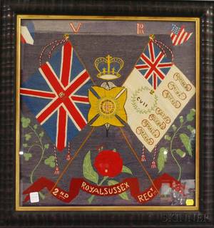 Framed British Royal Sussex 2nd Regiment Commemorative Needlework Panel