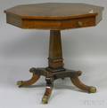 Regencystyle Octagonal Brass Inlaid and Marquetry Center Table with Drawer