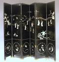 Asian Export Motherofpearl Inlaid and Polychrome Floraldecorated Black Lacquer Sixpanel Floor Screen