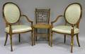 Pair of Louis XVIstyle Upholstered Carved Beechwood Fauteuils and a Needlepointupholstered Wooden Ballroom Chair