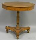 Beacon Hill Biedermeierstyle Octagonal Blondewood and Burl Veneer Side Table