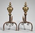 Pair of European Brass and Wrought Iron Andirons