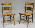 Pair of Empire Grained and Giltstencil Decorated Side Chairs with Rush Seats
