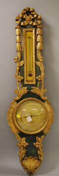 Italian Rococostyle Carved Giltwood and Painted Wall Barometer