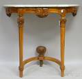 Austrian Victorian White Marbletop Carved Walnut Dshaped Pier Table