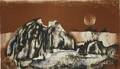 Continental School 20th Century Abstract Mountain Landscape with Full Moon