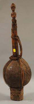 African Carved Wood Jug with Figural Top