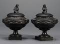 Pair of Wedgwood and Bentley Black Basalt Vases and Cover