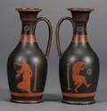 Pair of Wedgwood Black Basalt Encaustic Decorated Vases