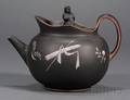 Wedgwood and Bentley Encaustic Decorated Black Basalt Teapot and Cover