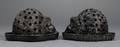 Pair of Wedgwood Black Basalt Hedgehog Crocus Pots and Underdishes