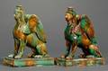 Pair of Wedgwood Majolica Sphinx Candlesticks