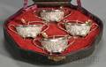 Boxed Set of Four Chinese Export Silver Open Salts with Spoons