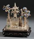 Miniature Chinese Export Silver and Enamelaccented Model of a Village Scene