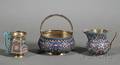 Three Russian Silver and Enamel Tableware Items