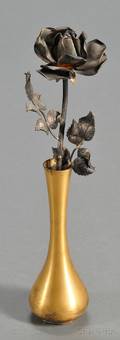 Parcelgilt Sterling Model of a Rose in a Vase by Janna Thomas for Tiffany  Co