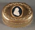 English Medallionmounted and Patinated Giltmetal Snuff Box