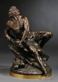 mile Louis Picault French 18331915 Bronze Figure of a Resting Traveler