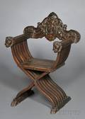 Italian Renaissancestyle Carved Walnut Savonarola Chair