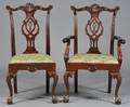Set of Seven Chippendalestyle Carved Mahogany Dining Chairs