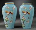 Pair of French Opaline Enamel Decorated Aesthetic Movement Mantel Vases