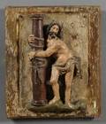Continental Painted and Parcelgilt Wood Gesso Plaque of the Scourging of Christ