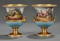 Pair of Small Paris Porcelain Handpainted Mantel Urns