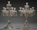Pair of Continental Molded Colorless Glass Fivelight Candelabra