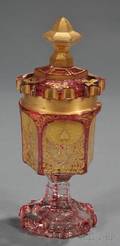 Bohemian Cranberryflashed and Giltdecorated Glass Covered Cup