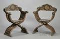Pair of HispanoMoresque Boneinlaid Hardwood Curuleform Chairs