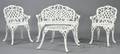 Suite of Four Pieces of White Painted Cast Iron Garden Furniture